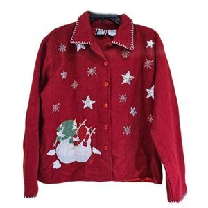 90s y2k ugly christmas cardigan boiled wool blend snowmen